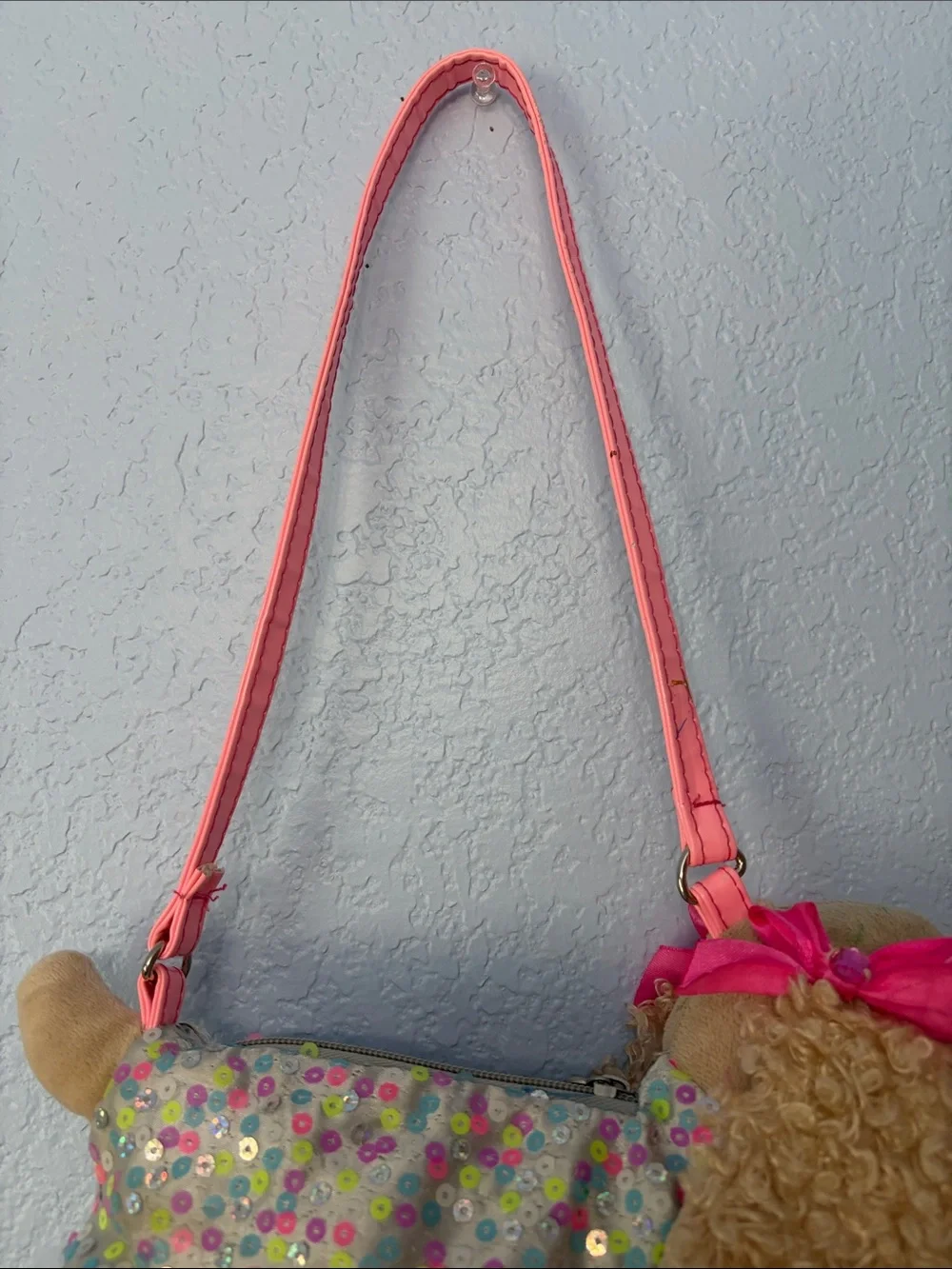 Poochie & Co Sequin Puppy Crossbody Bag with Pink Strap